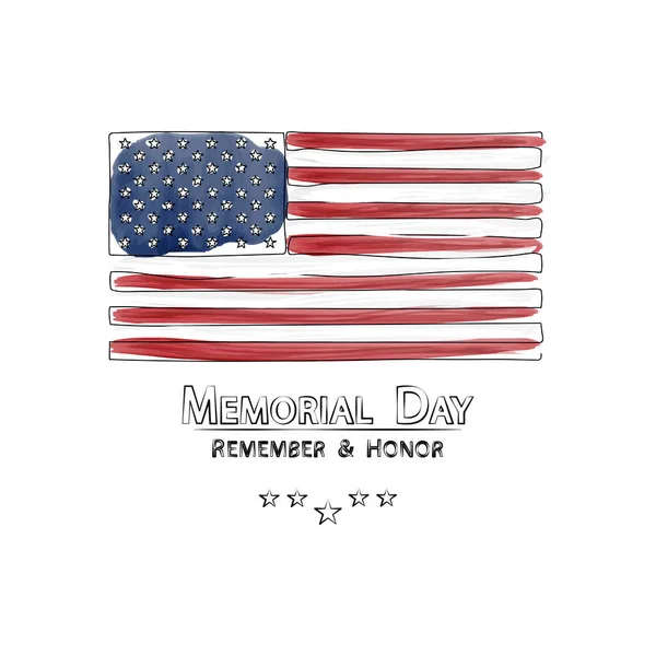Jour Commémoratif Drapeau Des États Unis Amérique Dessin Aquarelle — Image vectorielle