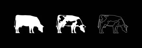 Icône Vache Sur Fond Noir Dans Différentes Versions Symbole Vache — Image vectorielle