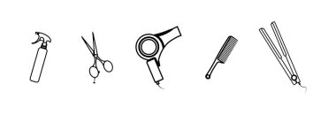 Saç kurutma makinesi, makas, saç, tarak ve saç düzleştirici için su püskürtücü. Kuaför aksesuarı.