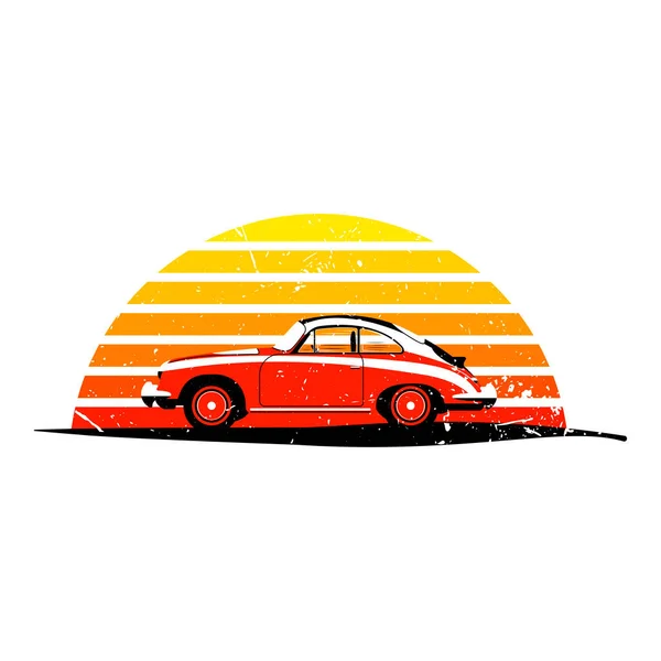 Retro Auto Auf Dem Hintergrund Der Strahlenden Sonne — Stockvektor