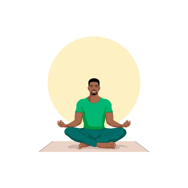 African American Man Sits Lotus Position — Stock Vector