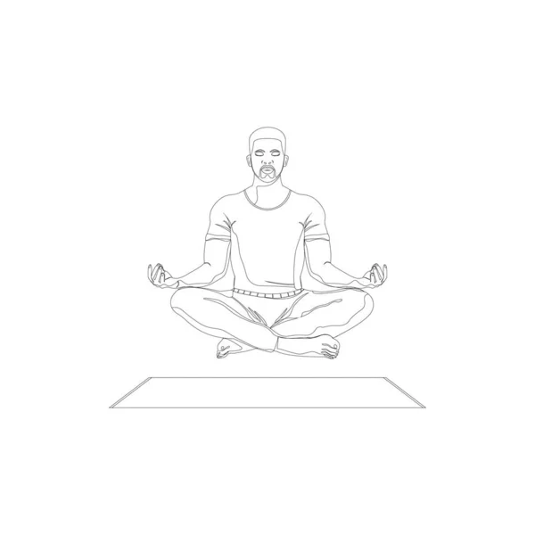 Uomo Siede Nella Posizione Del Loto Yoga — Vettoriale Stock