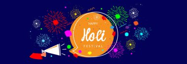 Mutlu Holi Festivali. Hint Holi bayramı için parlak renkli bir patlama..