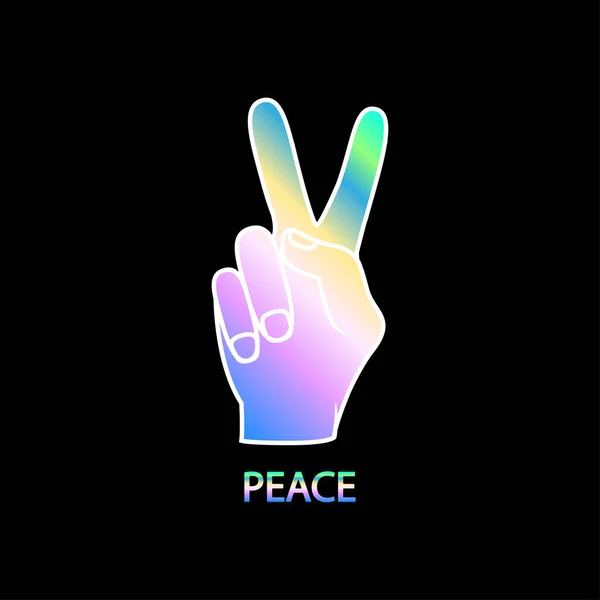 Mano Mostrando Signo Paz Pegatina Futurista Multicolor — Vector de stock