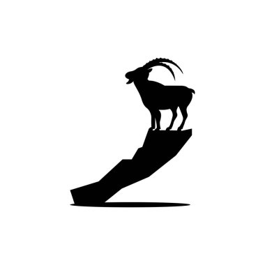 Black silhouette of a mountain goat on a rock. clipart
