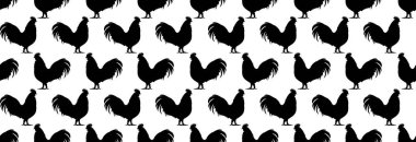 Tarz sahibi siyah bir horozun silueti, kusursuz desenli..