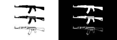 Beyaz ve siyah arkaplanda makineli tüfek ikonu. Korunmak için askeri silahlar.