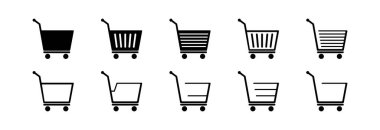 Alışveriş arabası simgesini ayarla. İş, alışveriş ve satış için vektör simgesi.