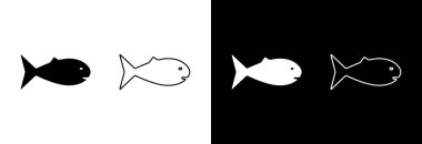 Gıda uygulamaları için balık simgesi. Beyaz ve siyah arkaplanda simge.