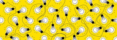 Elektrik kablosuyla bağlanmış ampuller. Fikirler için birlik kavramı. Kusursuz desen.