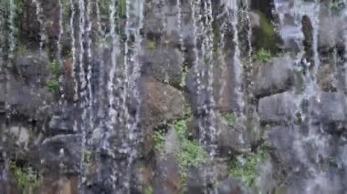Kayalık bir kaya dağından düşen su. Yavaş çekim. 