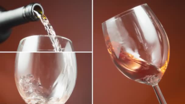 Rose Wine Glass Amber Background Slow Motion — Stock video