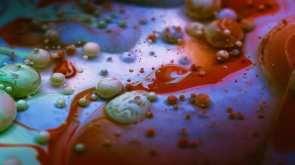 Beautiful Colorful Bubbles Flowing Liquid Paint Abstract Macro Background — Stock Video