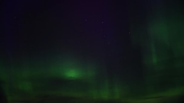 北极光在夜空中闪烁着明亮的绿色 紫色和蓝色 时间流逝 — 图库视频影像