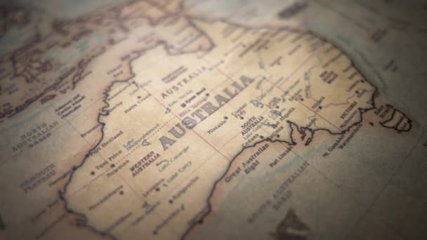 Australský Kontinent Historické Mapě Politického Světa Zpomalený Pohyb Sledování Obloukového — Stock video