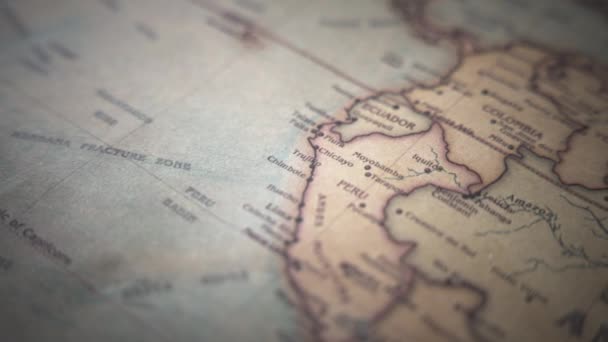 Peru Mapa Mundial Político Vintage Movimento Lento Tiro Arco Rastreamento — Vídeo de Stock
