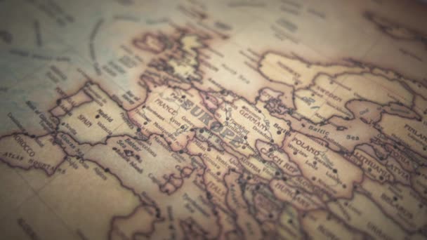 Evropský Kontinent Historické Mapě Politického Světa Zpomalený Pohyb Sledování Obloukového — Stock video