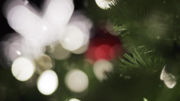 Vánoční Bokeh Světla Padající Sníh Bokeh Abstraktní Pozadí Zpomalený Pohyb — Stock video