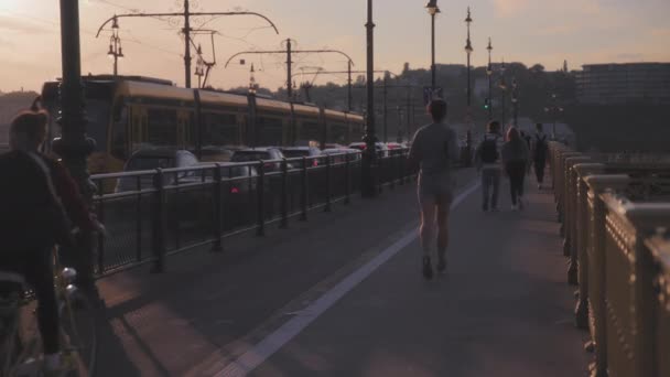 Budapešť Maďarsko Srpna 2021 Lidé Doprava Projíždějí Mostě Margaret Budapešti — Stock video