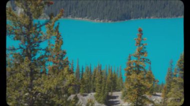 Kanada Rocky Dağları 'ndaki Peyto Gölü' nün mavi suları. Klasik Film Görünümü.