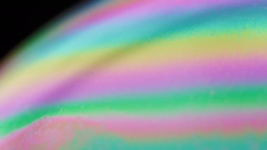 Makro sabun köpüğünün hareket eden gökkuşağı deseni. Soyut arkaplan. 