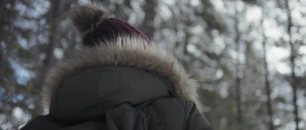 Zblízka Výhledem Ženu Která Toulá Zimním Lese Zpomalený Pohyb Videoklip