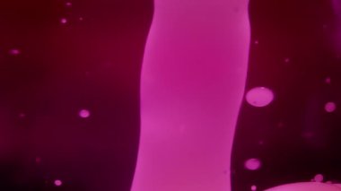 Soyut pembe lav kabarcıkları mor bir zeminde sıvı içinde yüzerler. Yavaş çekim. 