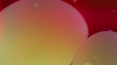 Sarı lav kabarcıkları akışkan kırmızı arkaplanda. Yavaş çekim.