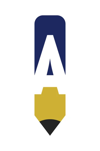 Letter A with pencil logo icon design template elements. Vector graphic illustration. Text A negative space logo on pen symbol vector illustration. 