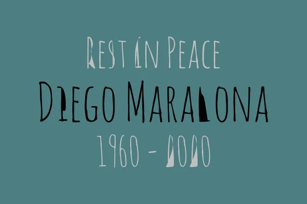 Argentina - December 31, 2022: Rest in Peace Diego Maradona typography on dark blue background. Great footballer dies tribute wallpaper Editorial. Maradona was born in 1960 and died in 2020