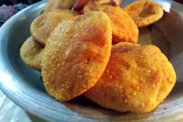Geleneksel Bengali Yemeği Adı Puri Bangladeş Caddesi Lezzetli Yemek — Stok fotoğraf