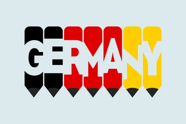 鉛筆記号の創造的なアイデアのデザインとドイツ語のテキスト ドイツの国旗カラーのコンセプトベクトルイラスト ドイツのタイポグラフィ負のスペースワードベクトルイラスト ドイツ国名ベクトルデザイン — ストックベクタ