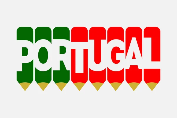 鉛筆記号の創造的なアイデアのデザインとポルトガル語のテキスト ポルトガル国旗カラーのコンセプトベクトルイラスト ポルトガル語タイポグラフィ負のスペースワードベクトルイラスト ポルトガル国名 — ストックベクタ