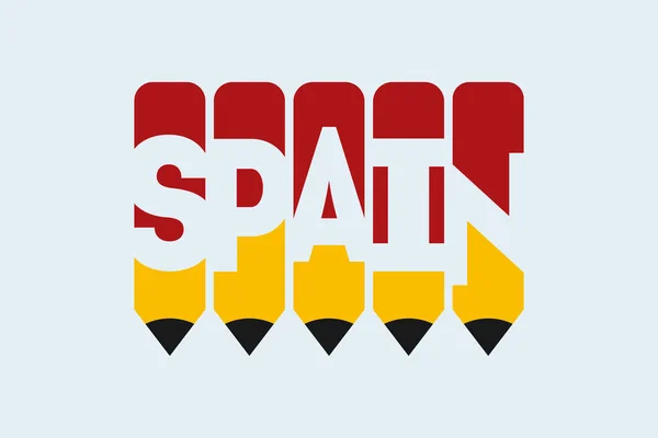 鉛筆記号の創造的なアイデアのデザインとスペイン語のテキスト スペインの旗のカラーコンセプトベクトルイラスト スペインタイポグラフィネガティブなスペースワードベクトルイラスト スペイン国名ベクトルデザイン — ストックベクタ