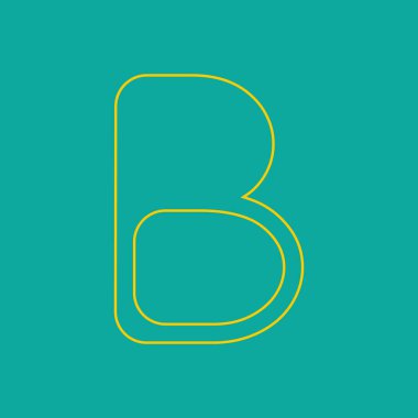 B harfi kavramsal metin tasarımı logo şablonu tasarımı. Basit harf işareti Vektör illüstrasyonu. Gökyüzü mavisi arkaplanda sarı renk çizgisi.