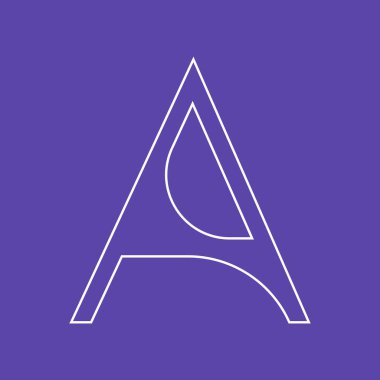 A harfi kavramsal metin tasarımı logo şablonu tasarımı. Basit harf işareti Vektör illüstrasyonu. Mavi arka planda beyaz renk ana hatları. Düz çizgi şekilli logo şablonu. 