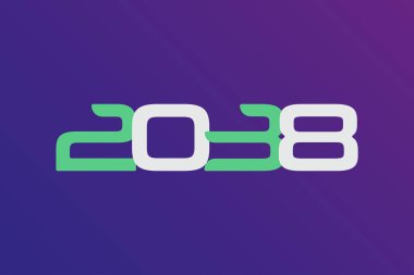 Yıl 2038 sayısal tipografi gradyan renk arkaplanı üzerinde metin vektör tasarımı. 2038 tarihi takvim yılı logo şablonu tasarımı. 