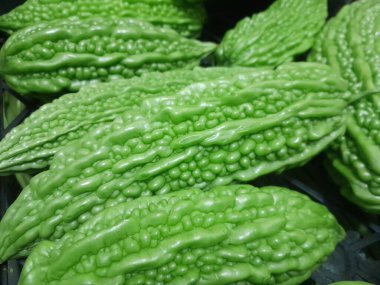 Çin acı kavunu sebzesi. Sağlıklı besleyici çiğ yemek, sert kavun. Çin yeşil kavunu sebzesi.. 