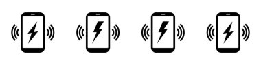 Kablosuz şarj vektör simgeleri. Kablosuz şarj simgeleri. Telefon şarjı basit vektör işaretleri
