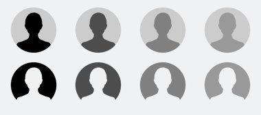 Farklı gölgeler düz dizaynlı vektör avatar kullanıcı simgesi. Erkek ve kadın vektör profili işaretleri