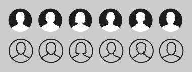  Kullanıcı avatar vektör simgesi düz dizayn seti. Erkek ve kadın vektör profili se