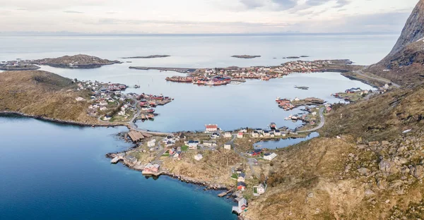Letecká Krajina Města Reine Lofotenu Norsko Během Jarního Jasného Dne — Stock fotografie