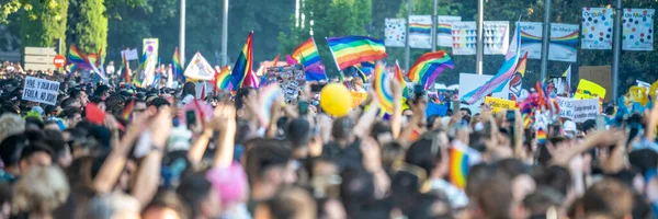 Orgulho Gay Manifestação Madrid Durante Verão 2022 Com Dia Ensolarado — Fotografia de Stock
