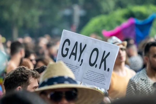 Orgulho Gay Manifestação Madrid Durante Verão 2022 Com Dia Ensolarado — Fotografia de Stock