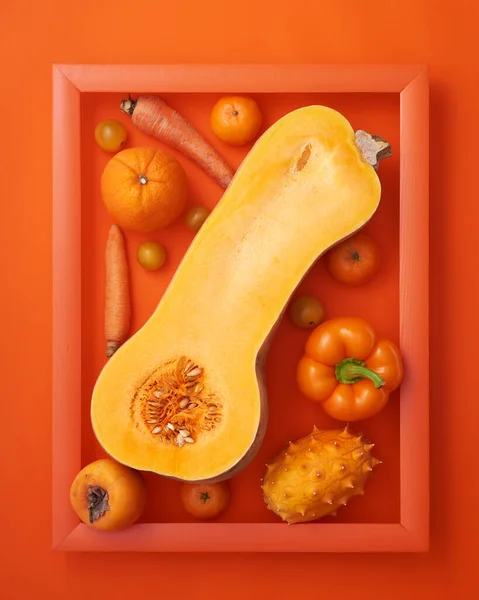 Labu Paprika Jeruk Kesemek Melon Bertanduk Tomat Ceri Klementin Dan — Stok Foto