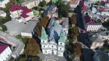 Havadan görünümü Katedrali, göl, quay Ternopil Ukrayna