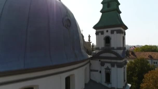 Vista Aerea Cattedrale Lago Banchina Ternopil Ucraina — Video Stock