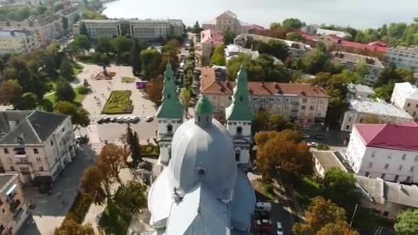 Havadan Görünümü Katedrali Göl Quay Ternopil Ukrayna — Stok video
