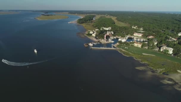 Aerial View Yacht Club Bay — Stock Video
