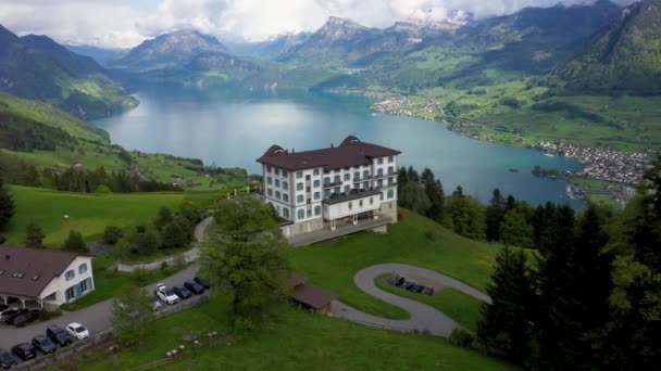 Veduta Aerea Del Lago Lucerna Alpi Svizzere Hotel Villa Honegg — Video Stock